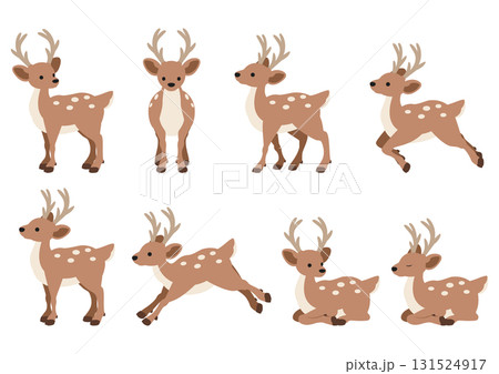 鹿のかわいいベクターイラスト素材（8ポーズセット） 131524917