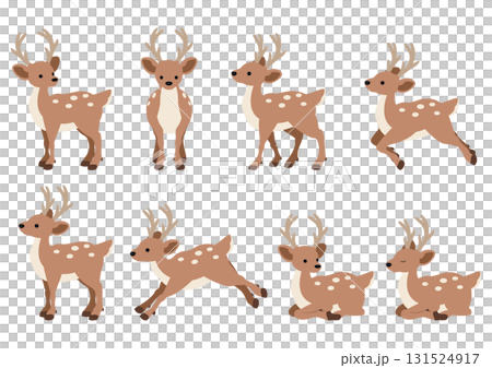 可愛的鹿向量插圖（8 種姿勢集） 131524917