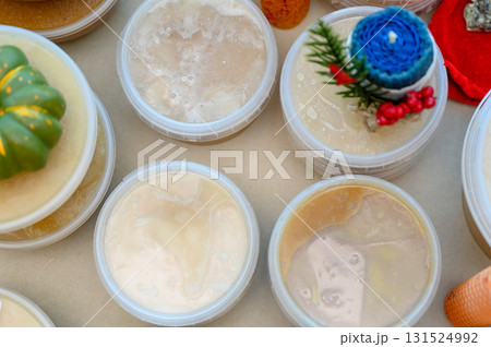Homemade honey and jam in glass jars 131524992
