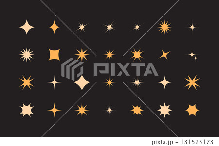 Sparkles and stars set, glowing lights, decorative twinkle and bursts forms, abstract shining flash symbols, y2k style basic shapes geometric graphic elements 131525173