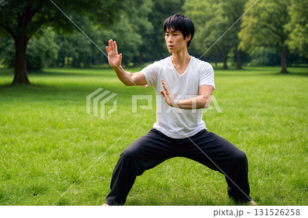 公園で太極拳をする男性 131526258