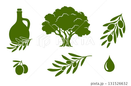 Set olive branches, tree and jug design elements 131526632
