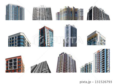 Modern apartment building facade with glass windows and balconies. Tall high rise residential tower 131526793