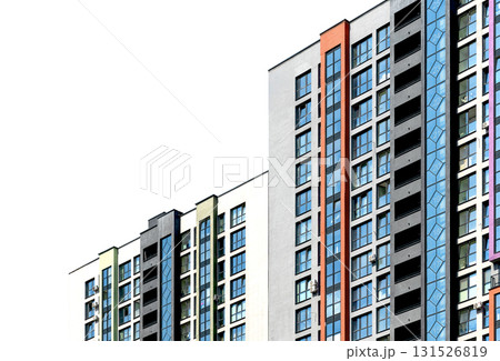Modern highrise building with concrete facade and windows in metropolitan city. Contemporary multi Modern highrise building with concrete facade and windows in metropolitan city. Contemporary multi 131526819