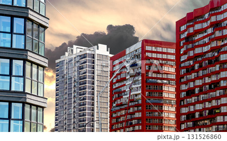 Multi family residential building in modern metropolis. High rise apartment block with balconies, Multi family residential building in modern metropolis. High rise apartment block with balconies, 131526860