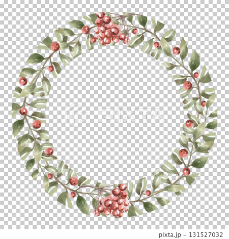 Rowan berry wreath. Isolated watercolor illustration for tableware, kitchen linens, plate printing, clothing, fabric, and nursery design. 131527032