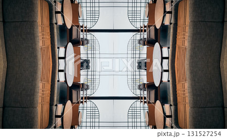 futuristic technology background with digital mirrored and symmetry patterns and cyber glow, innovative tech backdrop with tunnel and warp virtual network design and electronic light 131527254
