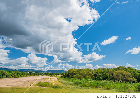 干上がった川底を見せる木津川 上津屋橋上流側 京都府八幡市 干上がった川底を見せる木津川 上津屋橋上流側 京都府八幡市 131527339
