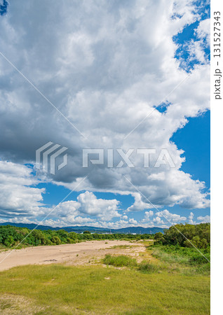 干上がった川底を見せる木津川　上津屋橋上流側　京都府八幡市 131527343