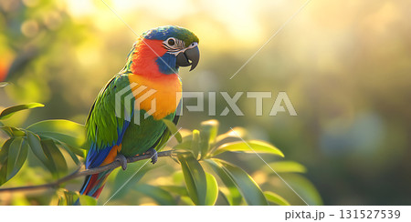 Vibrant Rainbow Lorikeet in Lush Tropical Setting 131527539