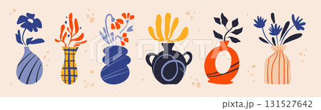 Colorful doodle vase collection with flower 131527642