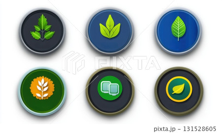 Green Leaf Icons Nature Ecology Set Digital Design Elements logo round badge plant fresh clean vivid 131528605