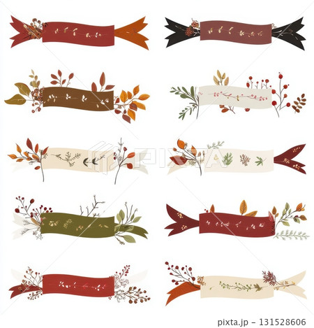 Autumn Floral Banners Design Elements Set Fall Leaves Berries Branches Red Card Cute Frame Party Autumn Floral Banners Design Elements Set Fall Leaves Berries Branches Red Card Cute Frame Party 131528606