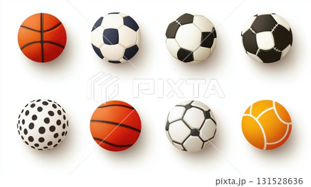 Realistic Sport Balls Collection Various Designs Soccer Basketball red fun game team blue image 131528636