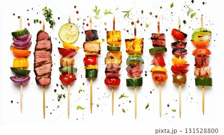 Delicious Grilled Vegetable and Beef Skewers Recipe Summer BBQ Food Eat Meat Lime Herb Meal Tasty 131528800