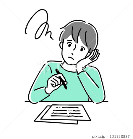 書類を書きながら困る男性 書類を書きながら困る男性 131528887