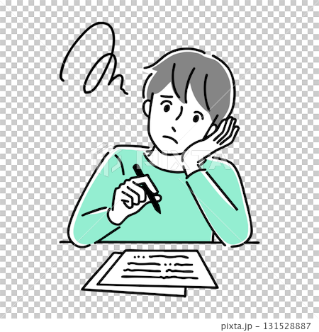 書類を書きながら困る男性 書類を書きながら困る男性 131528887