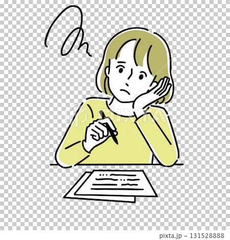 一位女士在寫文件時遇到了困難 131528888