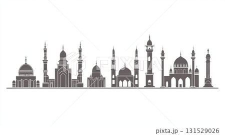 Mosque Architecture Skyline Islamic Buildings Design Vector Illustration art city dome icon gray 131529026