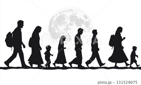 Silhouette Family Walking Night Moonlit Path Journey art way kids dark hope life road group black Silhouette Family Walking Night Moonlit Path Journey art way kids dark hope life road group black 131529075