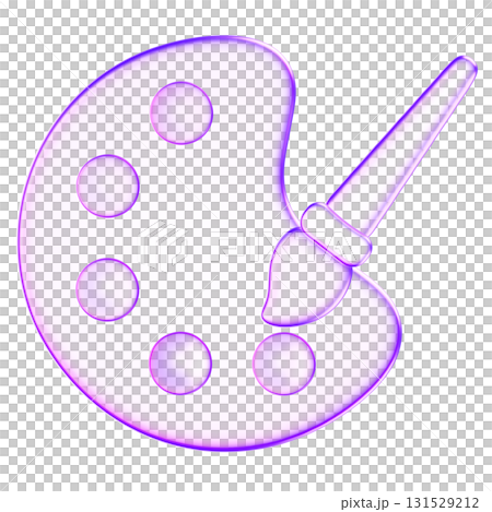 3D glassmorphism paint palette icon with brush. Glossy minimal symbol of art, drawing, painting, and creativity. Transparent purple gradient design 131529212