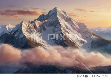 winter sunset in mountains 131529348
