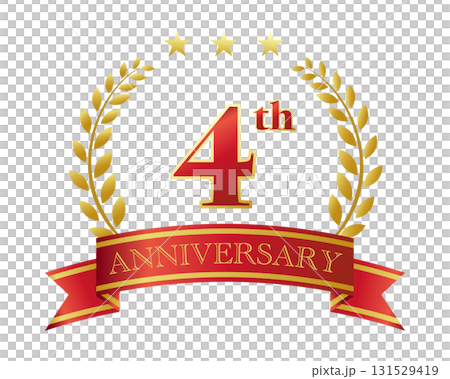四周年紀念圖標。紅色絲帶和裝飾框。 四周年紀念圖標。紅色絲帶和裝飾框。 131529419
