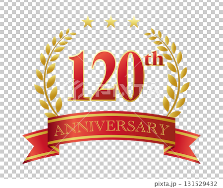 120週年紀念圖示。紅色絲帶和裝飾框。 131529432