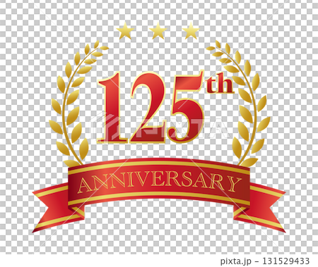 125th anniversary icon. Red ribbon and decorative frame. 125th anniversary icon. Red ribbon and decorative frame. 131529433