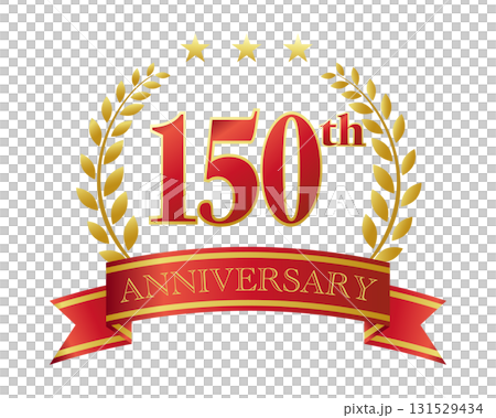 150週年紀念圖示。紅色絲帶和裝飾框。 131529434