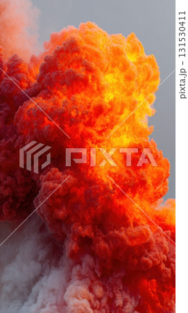 Vibrant Explosion Of Colorful Smoke Against A Clear Sky. Dynamic Display Of Fiery Hues 131530411