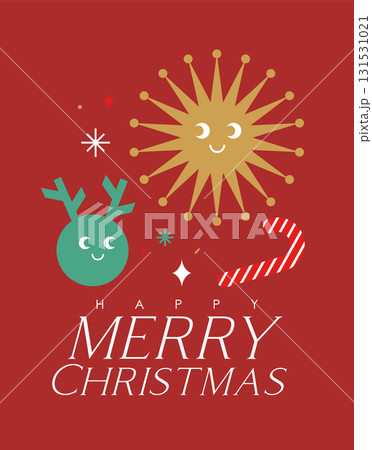 Christmas poster with smiling elements red color 131531021