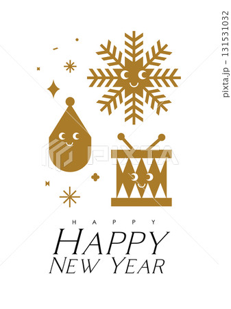 New year poster with smiling elements beige color 131531032