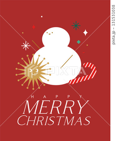 Christmas poster with smiling snowman red 131531038