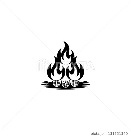 Detailed black and white illustration of a burning campfire. Detailed black and white illustration of a burning campfire. 131531340
