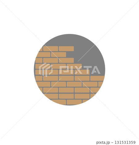 Vector art of a cartoonstyle brick wall with grass and a bright blue sky with clouds, 131531359