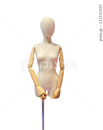 Human mannequin torso with wooden articulated arms for fashion design and art modeling 131531507