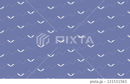 斜めになったドットの波線で繋がった紺色の蝙蝠模様 131531563