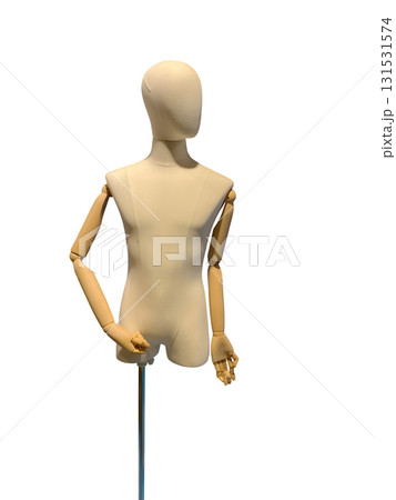 Human mannequin torso with wooden articulated arms for fashion design and art modeling 131531574