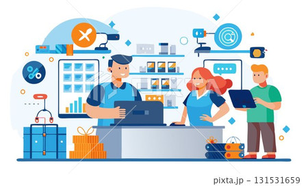 A customer-centric IT hardware store concept emphasizing personalized service, expert advice, and technical support, building strong customer relationships and ensuring a positive and knowledgeable s 131531659