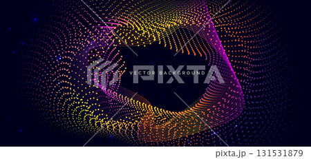Futuristic dotted multicolor glowing wave lines on dark background. 131531879