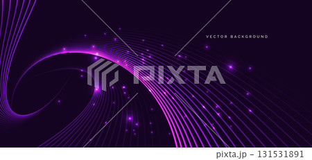 Technology futuristic purple glowing wave lines on dark background with lighting effect. 131531891
