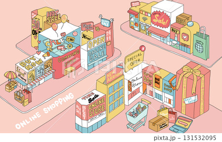 オンラインショッピング　ネットストアのイメージイラスト 131532095