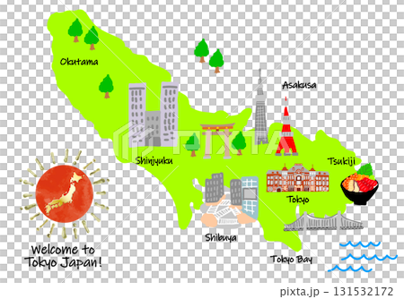 可愛的手繪東京旅遊景點地圖 131532172