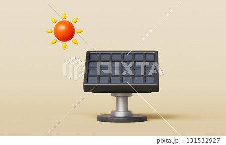 Solar Panel and Sun Renewable Energy. 3D Rendering. 131532927