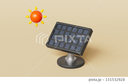 Solar Panel and Sun Renewable Energy. 3D Rendering. 131532928