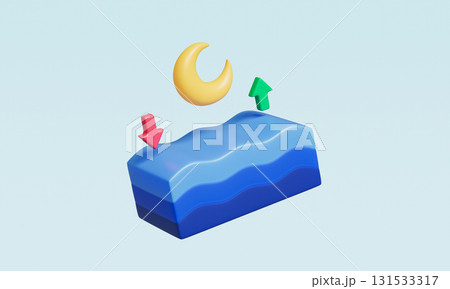 Tidal Forces Moon Influence on Ocean Waves with Arrow. 3D Rendering. 131533317
