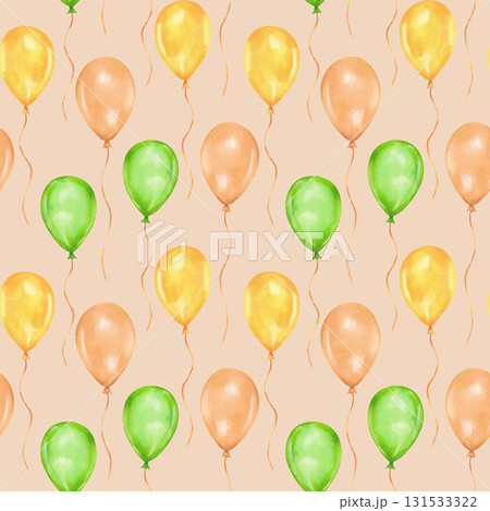 Balloon pattern. Seamless background for birthdays and Patrick's Day. Watercolor illustration. Hand drawn isolated art. Design for children's textiles, wallpaper, gift wrapping, and stationery. Balloon pattern. Seamless background for birthdays and Patrick's Day. Watercolor illustration. Hand drawn isolated art. Design for children's textiles, wallpaper, gift wrapping, and stationery. 131533322