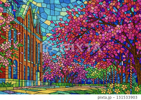 大阪造幣局　満開の桜　桜の通り抜け　ステンドグラス調 131533903