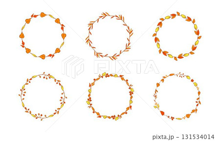Hand drawn set of six autumn leaf wreaths Hand drawn set of six autumn leaf wreaths 131534014